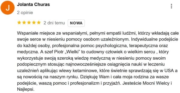 Opinia użytkownika Jolanta. Dziękuje za podejście i profesjonalizm