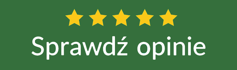 Biały napis sprawdź opinie na zielonym tle, na górze 5 złotych gwiazdek